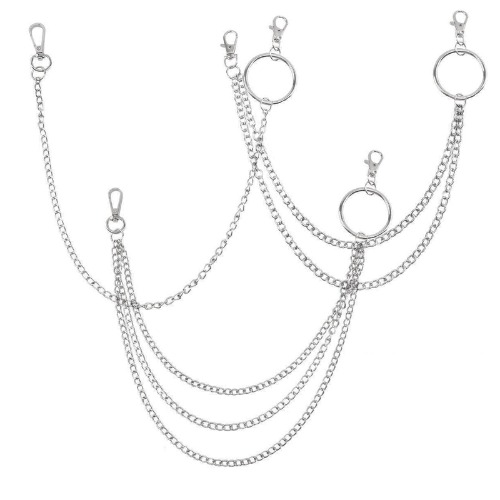 hocadon 3 Pieces Jeans Chains, Hip Hop Pants Chain 1/2/3 Layered, Jeans Wallet Chain, Fashion Punk Rock Hip-hop Waist Chain for Men & Women, Silver