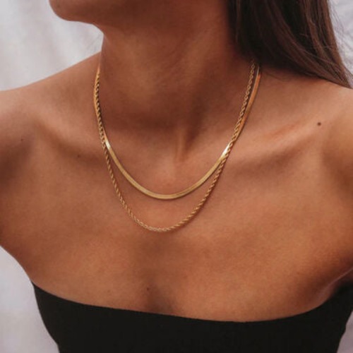 18K Gold-Plated Double-Layered Necklace - Gold / One Size