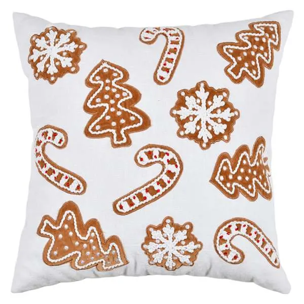 Gingerbread Lane Gingerbread Cookie Embroidered Throw Pillow, 18"
