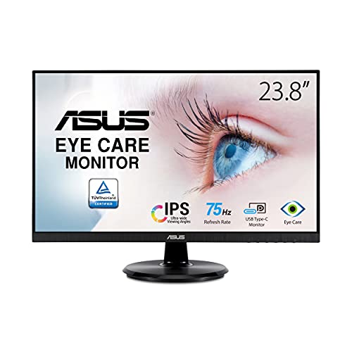 ASUS 23.8” 1080P Monitor (VA24DCP) - Full HD, IPS, 75Hz, USB-C 65W Power Delivery, Speakers, Adaptive-Sync/FreeSync, Low Blue Light, Flicker Free, VESA Mountable, Frameless, HDMI - 75Hz USB-C 65W
