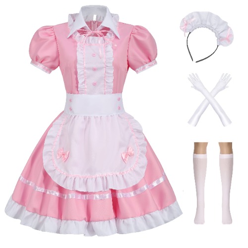 Colorful House Women's Cosplay French Apron Maid Fancy Dress Costume - 5X-Large Pink