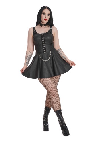 Banned Alternative CHAOS COUTURE DRESS WITH HANDCUFFS | 4XL / Black/White