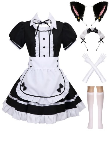 Colorful House Women's Cosplay French Apron Maid Fancy Dress Costume - 5X-Large Black03