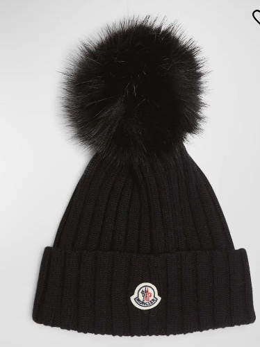 Ribbed Wool Beanie with Faux Fur Pom