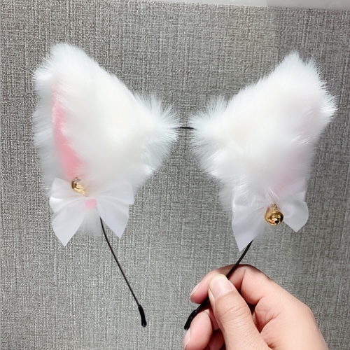 Anime Plush Furry Cat Ear Headband: Cute Halloween Cosplay - White