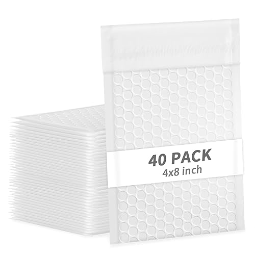 skardeco 4x8 Inch White Bubble Mailers 40 Pack Self-Seal Poly Padded Envelopes Suitable for Small Businesses to Package and Mail Jewelry Cosmetics, Electronic Products, Cards (White, 4 x 8-40) - 4 x 8-40 - White