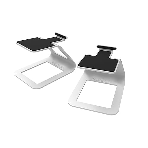 Kanto SE2 Elevated Desktop Speaker Stands for Small Speakers & Compact 2”-3” Studio Monitors | 3.8” Tall | Supports 7.1 lbs | Damping 1.5 mm Silicone Padding | Pair | White - SE2W