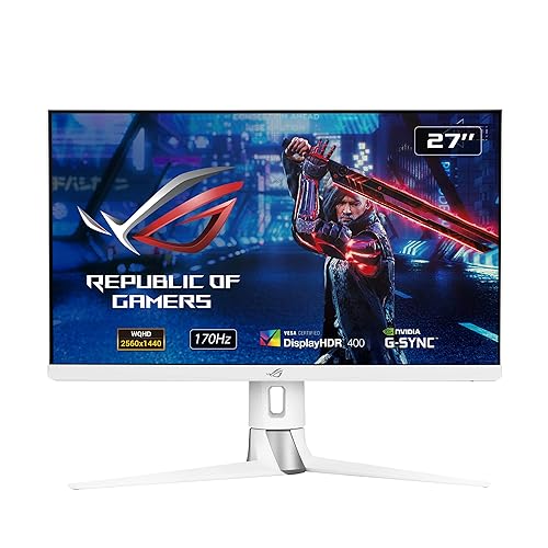 ASUS ROG Strix XG27AQ-W 27” 1440P HDR Gaming Monitor - White, QHD (2560 x 1440), Fast IPS, 170Hz, 1ms, Extreme Low Motion Blur Sync, G-SYNC Compatible, Eye Care, HDMI, DisplayPort, USB, DisplayHDR400