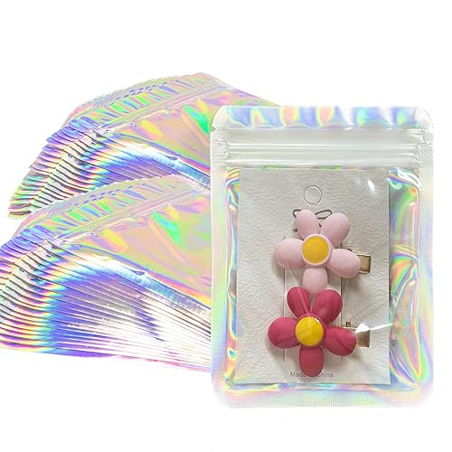 YHJZ Holographic Bags 100pcs Mylar Bags 3x4 inches Resealable Bag with Party Favor Bag Coffee Storage for Small Business - 100pcs 3x4