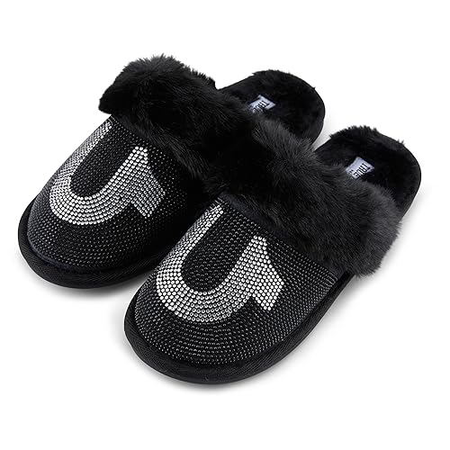True Religion Slippers for Women Gifts for Women Cozy House Slippers for Woman - Black - Large