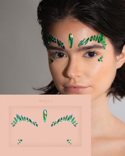Poison Ivy Face Jewels ✮ Mercy London Poison Ivy Costume Accessories Face Gems Jewels All In One Festival Headpiece Stick On - Poison Ivy