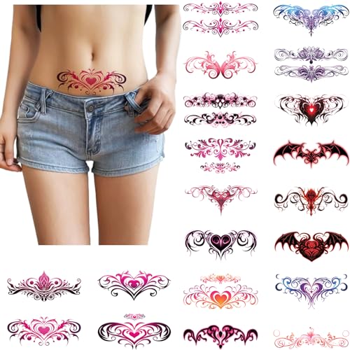 20 Sheets Sexy Waterproof Temporary Tattoos, Succubus Tattoos, Fake Body Tattoos Stickers, Cover Scar Female Tattoo, Navel and Neck Temporary Tattoos for Girl and Adult Women