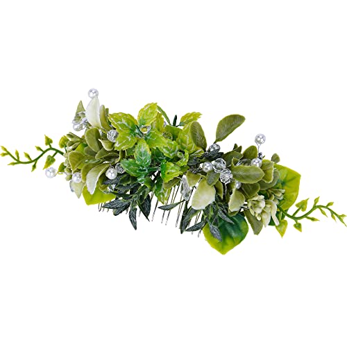 PartyforU Flower Hair Side Comb - Handmade Green Floral Hair Comb for Wedding Boho Flower Combs for Brides Bridal Shower Maternity Shoot Bachelorette Engagement Party - green mint