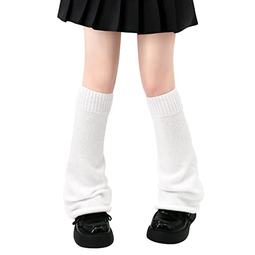 Leg Warmers for Women Girls Japanese Style Lolita Leg Warmer Long Kawaii Knit Socks Gothic Harajuku Leg Cover Stockings - One Size - C Flared White
