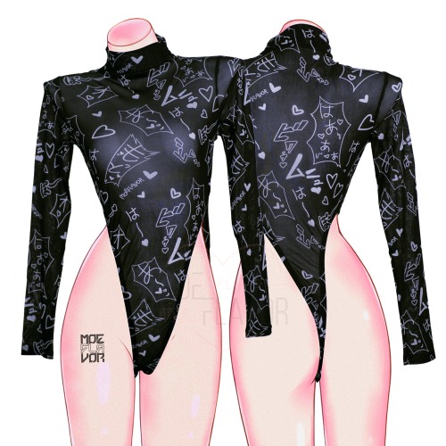 Mesh Manga Noises Bodysuit - White / 2XL/3XL