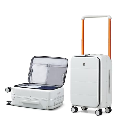 Hanke 20 Inch Carry On Luggage Hard Shell Suitcases with Spinner Wheels Suitcase for Men Women TSA Luggage Travel Suit Case Lightweight Wide Handle Rolling Luggage(Smoke White)