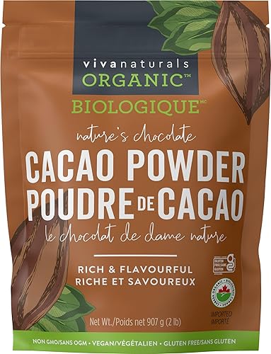 Viva Naturals Organic Cacao Powder, 2lb - Unsweetened Cocoa Powder With Rich Dark Chocolate Flavour, Perfect for Baking & Smoothies - Certified Vegan, Keto & Paleo, Gluten-Free & Non-GMO Verified, 907 g - 907 g (Pack of 1)