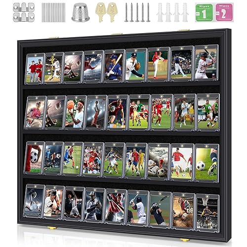 Mlikero Baseball Card Display Case, 36 Graded Card Display Frame Lockable, Trading Card Display with UV Protection Sports Card Display Case for Baseball Cards, Football Cards, Sports Cards - Horizontal - 1