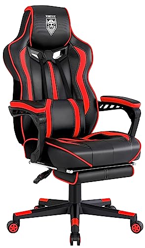 Vonesse Reclining Gaming Chair with Footrest Gaming Computer Chair with Massage Recliner Computer Chair Big and Tall Gaming Chair Racing Gamer Chair Big and Tall Gaming Chairs for Adults Red - Red