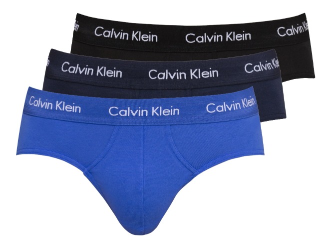 Calvin Klein Men's Underwear Cotton Stretch Hip Brief 3 Pack - Medium - Black/Blue Shadow/Cobalt