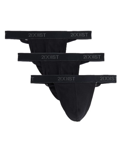 2(X)IST Men's Essential Cotton 3 Pack Y-Back Thong - Medium - Black