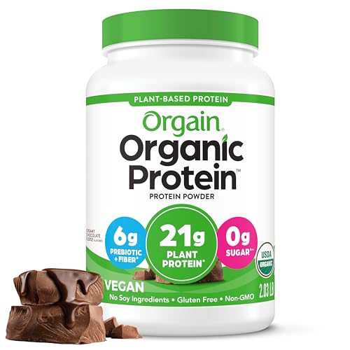 Orgain Organic Vegan Protein Powder, Creamy Chocolate Fudge - 21g Plant Protein, 6g Prebiotic Fiber, Low Net Carb, No Lactose Ingredients, No Added Sugar, Non-GMO, For Shakes & Smoothies, 2.03 lb - Creamy Chocolate Fudge - 20 Servings (Pack of 1)