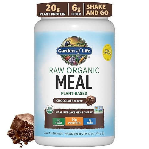 Garden of Life Meal Replacement Shakes, Vegan Protein Powder, Raw Organic Protein Powder, Chocolate Protein Powder with Plant Based Pea Protein, Sprouts, Greens, Probiotics, Dairy Free 28 Servings - Chocolate - 38.03 Ounce (Pack of 1)