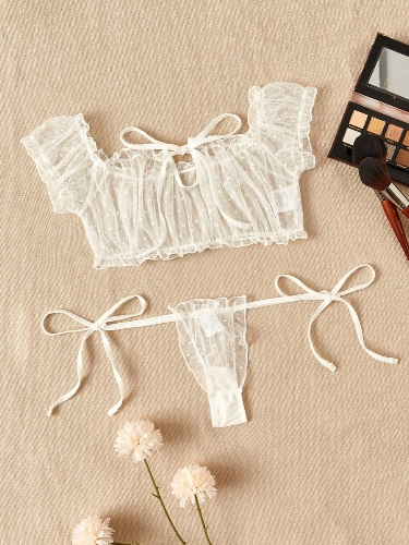 Tie Front Sheer Mesh Lingerie Set | SHEIN