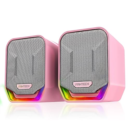 Desktop Speakers for PC RGB Game Speakers Cable Speakers 2.0 Channel Computer Stereo Speaker USB Plug Little Speakers for Laptops Desk (Color : Pink)