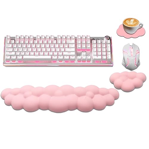 Ergonomic Keyboard Wrist Rest, PU Leather Memory Foam Cloud Wrist Rest for Computer Keyboard, Mouse Wrist Rest and Keyboard Pad for Gaming, Office, Computer, Laptop, Typing Pain Relief, Pastel Pink - Pastel Pink