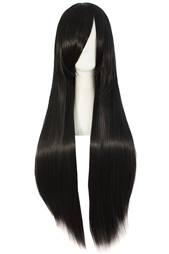 MapofBeauty 32" 80cm Long Straight Anime Costume Cosplay Wig Party Wig (Black) - Black