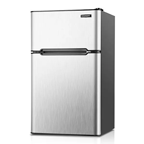 EUHOMY Mini Fridge with Freezer, 3.2 Cu.Ft Mini Refrigerator fridge, 2 door For Bedroom/Dorm/Office/Apartment - Food Storage or Cooling drinks(Silver).