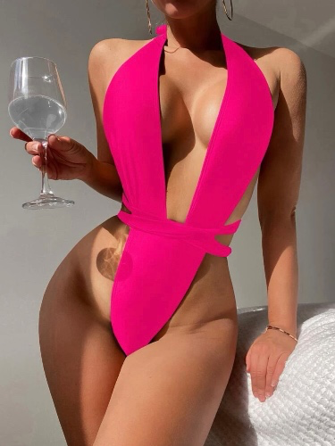 Cross Plunging One Piece Swimsuit | SHEIN