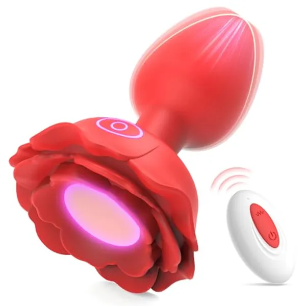Amorovo Anal Plug Rose Vibrator Couples Sex Toys for Women, Vibrating Butt Plug with 10 Vibrations Adult Toys, Women Sex Toys Anal Vibrators Rose Sex Toy, Light Up Anal Toys Adult Sex Toys & Games