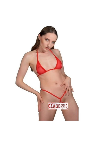 124-1S * SHbikini, Sexy Hot, Mini Micro, Bikini, Erotic Swimsuit, Crotchless Panties, Mesh, Red