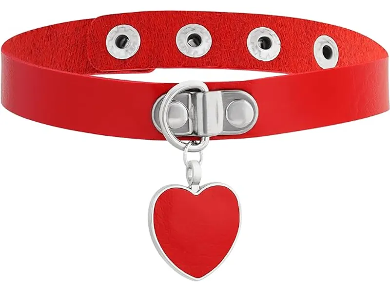 Sacina Goth Heart Choker Necklace, Red PU Leather, Zinc Alloy, Adjustable, Unisex, Punk, Vintage, Halloween, Party, Valentine, Christmas Gift