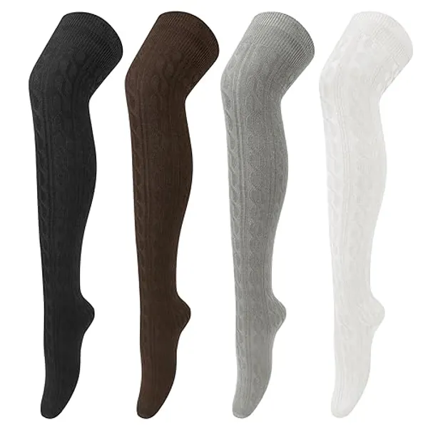 4 Pairs Thigh High Socks for Women Knit Long Over the Knee Socks Knee High Socks Gifts