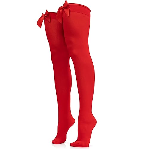 Skeleteen Bow Accent Thigh High - One Size - Red