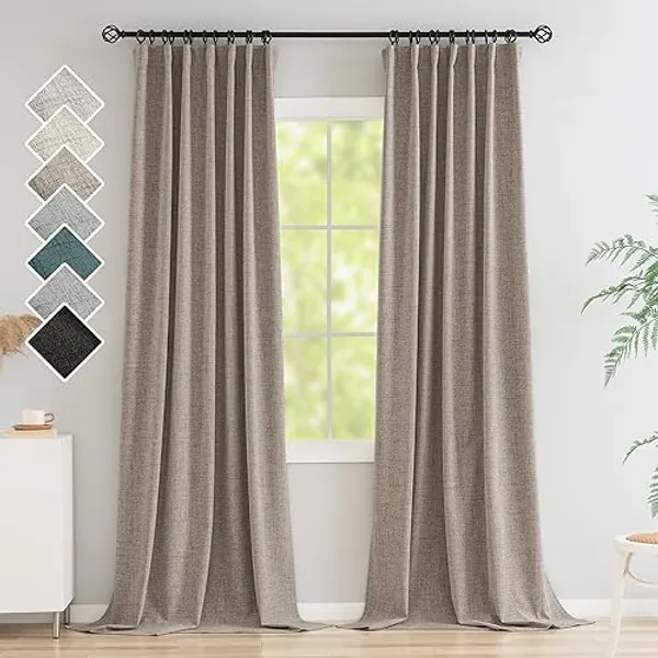 Novecozy 100% Blackout Curtains 84 Inches Length Long, Linen Thermal Insulated Curtains & Drapes for Bedroom/Living Room, Rod Pocket/Back Tab/Hook Belt/Ring Clips(2 Panels, W50 x L84, Linen Color)