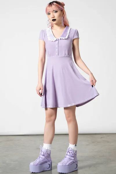 Every Mourning Collar Dress [PASTEL LILAC] | M / Pastel Lilac / 95% Polyester 5% Elastane