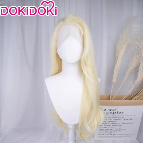 DokiDoki  Movie Frozen 2  Front Lace Cosplay Elsa Wig Women Gloden Straight Long Hair Front Lace Halloween
