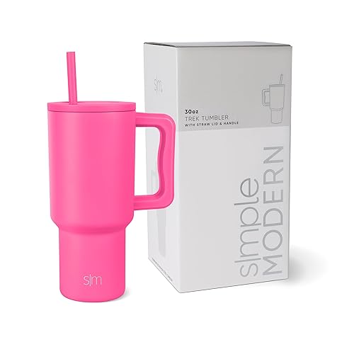 Simple Modern 30 oz Trek Tumbler with Handle and Straw | Insulated Stainless Steel Water Bottle Iced Coffee Cup Travel Mug | 30 oz | Raspberry Vibes - 30 Ounces - Raspberry Vibes