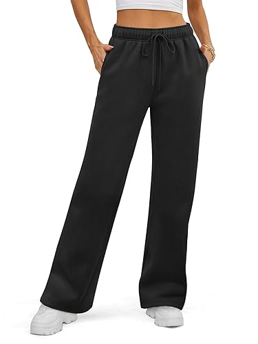 ATHMILE Womens Sweatpants 2025 Baggy Wide Fleece Lined Straight Leg Pants - Medium - Black