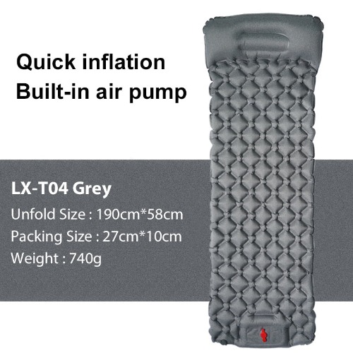 Inflatable Camping Mat with Pump and Headrest - Gray
