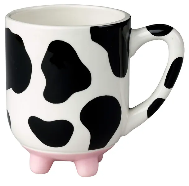 Boston Warehouse Udderly Cow Mug with Non-Skid Silicone Feet, Hand Painted Ceramic -