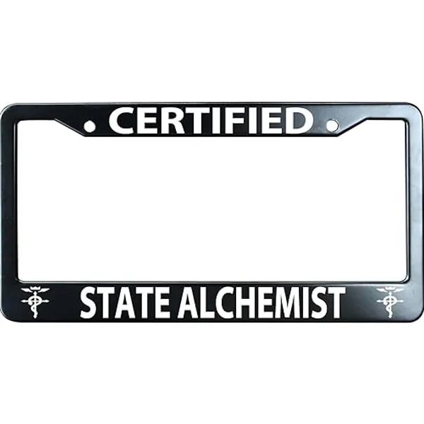 URCustomPro Certified State Alchemist Fullmetal Alchemist License Plate Frame, Funny Humor Stainless Steel Auto Car Tag Frame, License Plate Cover Holder, 2 Holes with Screw Caps - Certified State Alchemist Fullmetal Alchemist