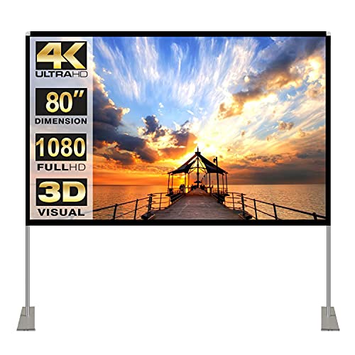 Projector Screen with Stand 80 inch 16:9 HD 4K Outdoor Indoor Projection Screen for Home Theater 3D Fast-Folding Projector Screen with Stand Legs and Carry Bag Projection Movie Wrinkle-Free - 80inch