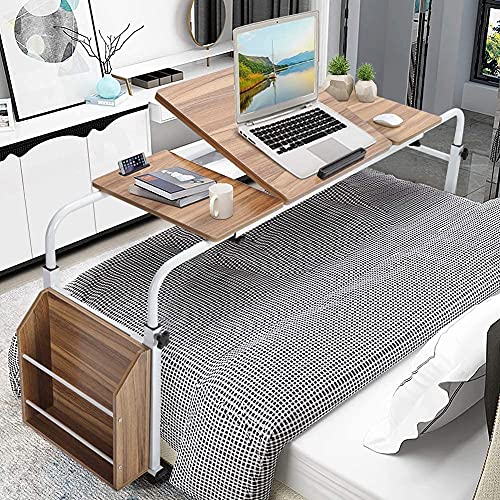 Greensen Overbed Table, Rolling Storage Trolley Mobile Computer Desk, Laptop Desk Over Bed Table, Computer Workstation Laptop Desk Adjustable (Oak) - Oak