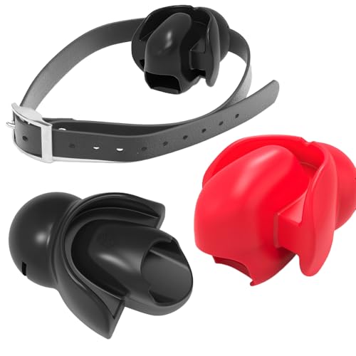 Jomyu Neu BDSM Silikon Ball Gag Zungenfixierung mit Ball Gag Einstellbar Sklaven Fetisch Sexspiel Sexspielzeug für Paare Frauen Männer Extrem (Rot) - Rot