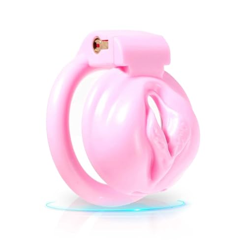 QgLust Pink Gefälscht Frauen Vagina Peniskäfig mit 4 Cockringe Penis Cage Für Männer SM Keuschheitsgürtel Gürtel Chastity Cock Lock（Groß） - Groß Käfig